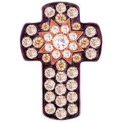 Personalizar Colgante Cruz Cognac Diamante Oro Amarillo