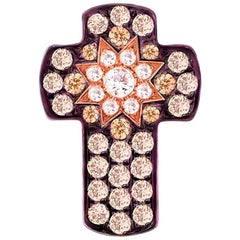 Pendentif croix personnalisable en or jaune et diamants cognac