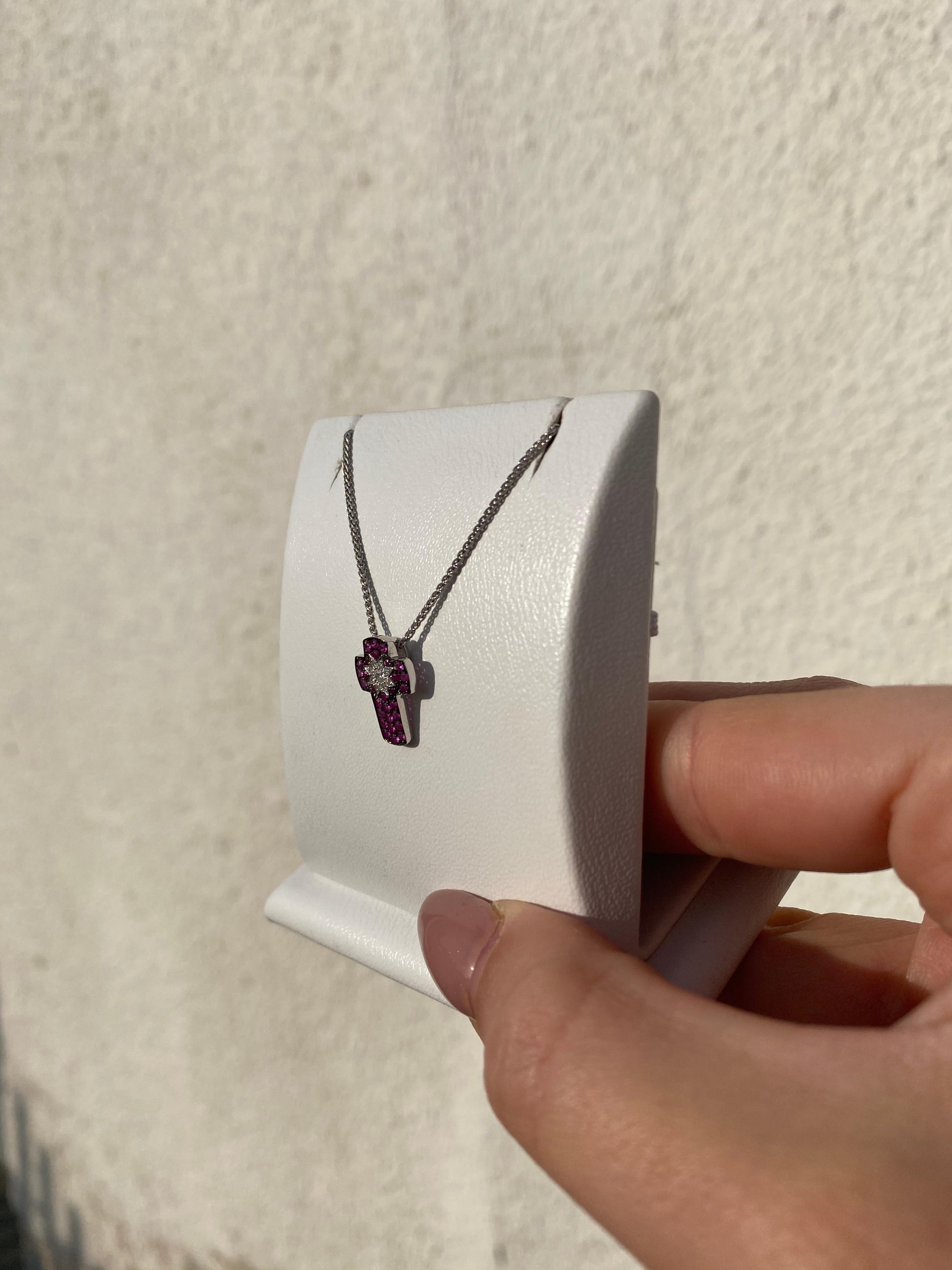 Customize Cross Pink Sapphire Ruby Diamond White Gold Pendant For Sale 3
