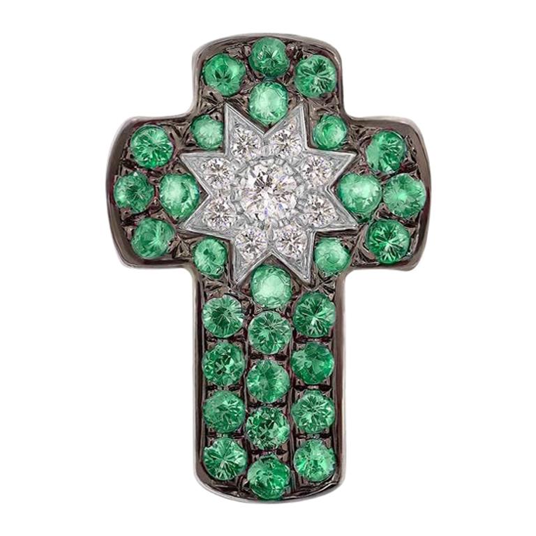 Customize Cross Tsavorite Diamond White Gold Pendant For Sale