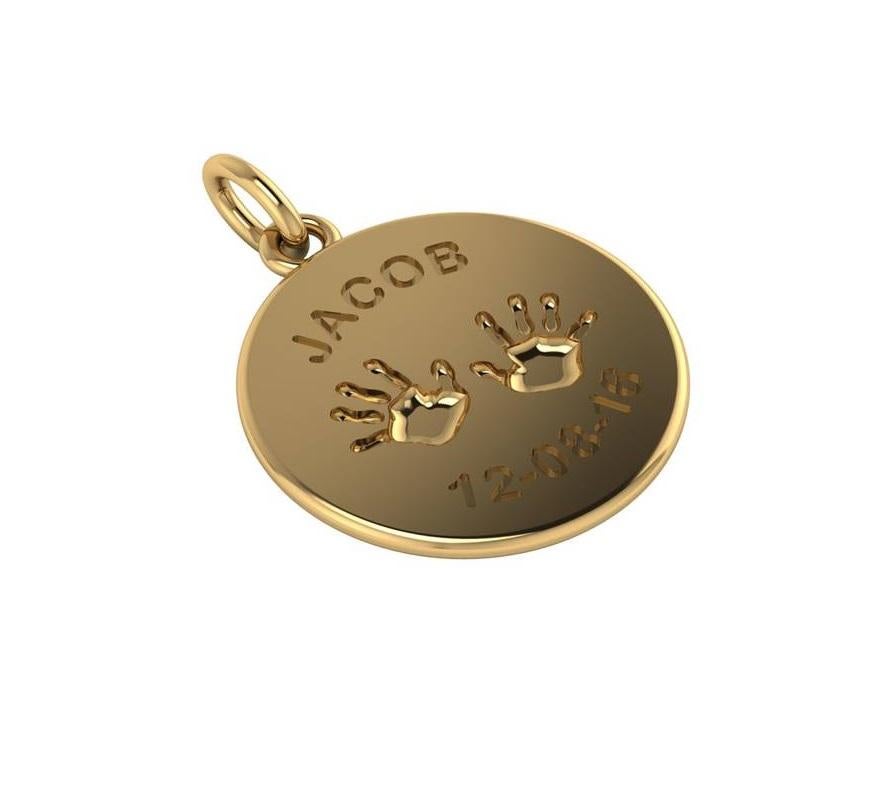 Customize your disc nameplate in yellow, white, rose gold or platinum. Engrave a name and date of your child. Diamond or gemstone can be added on chain. 
Great gift idea!

Price varies depending on engraving. 
Email for exact price.