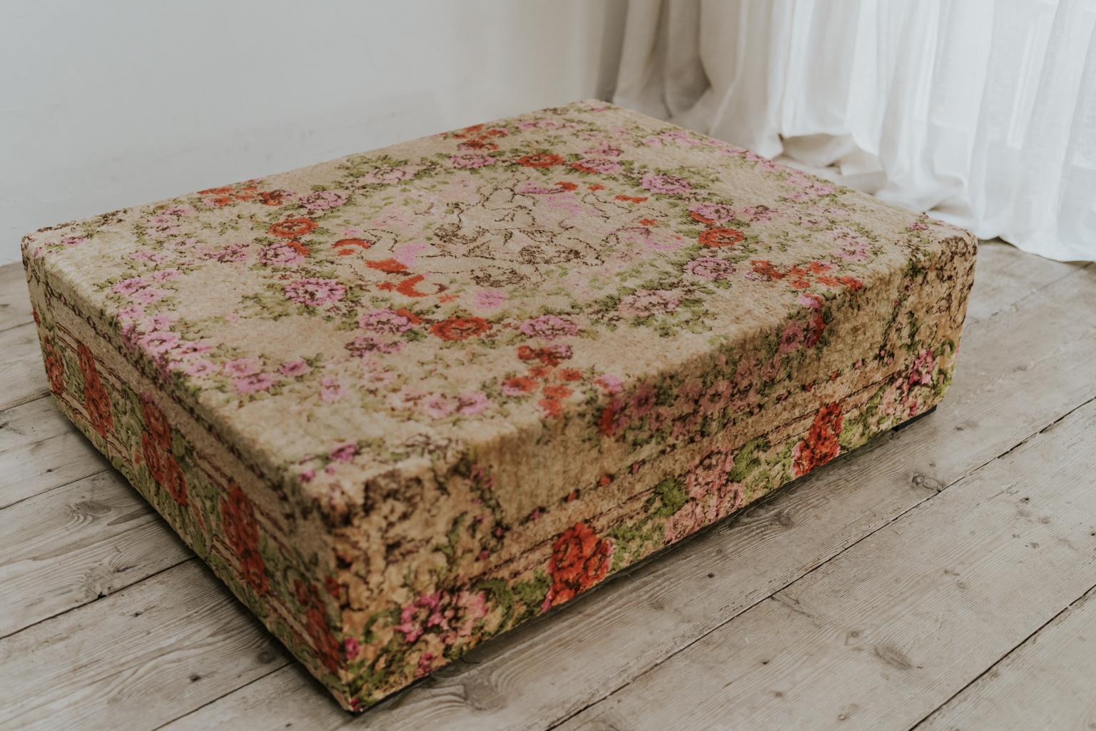 This ottoman/pouf was made in our workshop with old velvet fabric from the 1950s.