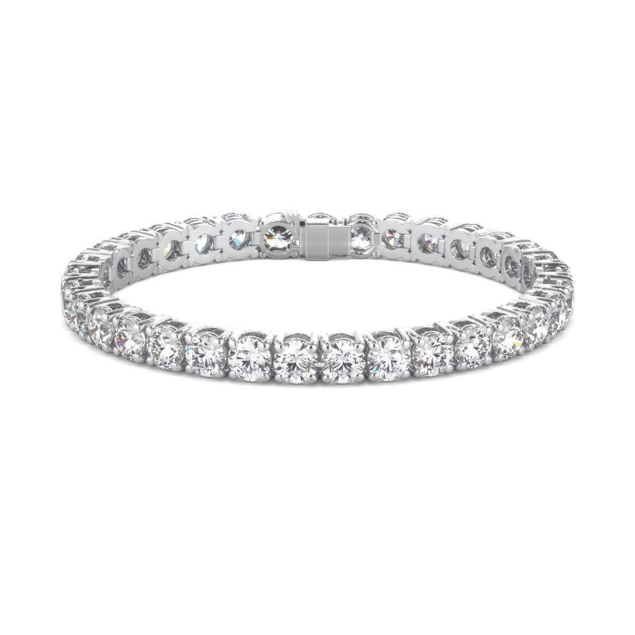 Contemporary Customized 5.50 Carat Round Cut Diamond White Gold Bracelet F VS For Sale