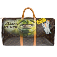 Customized "Angry Hulk" Louis Vuitton Keepall 55 Travel bag in canvas