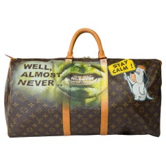 Customized "Angry Hulk" Louis Vuitton Keepall 55 Travel bag in canvas