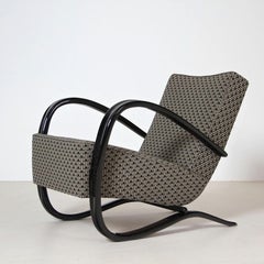 Maßgefertigter Art-Déco-Sessel von Jindrich Halabala, glänzender Lack, grauer Stoff