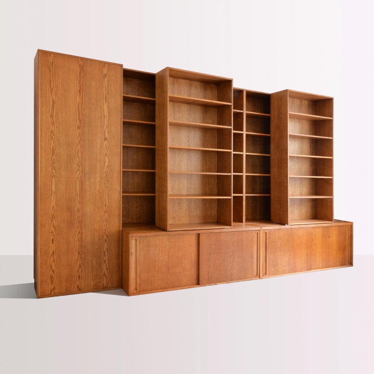 Customized Bookshelf in Handcrafted Wood with Sliding and Adjustable  Shelves For Sale at 1stDibs | sliding bookshelf, sliding bookcase, bookcase  with sliding shelves