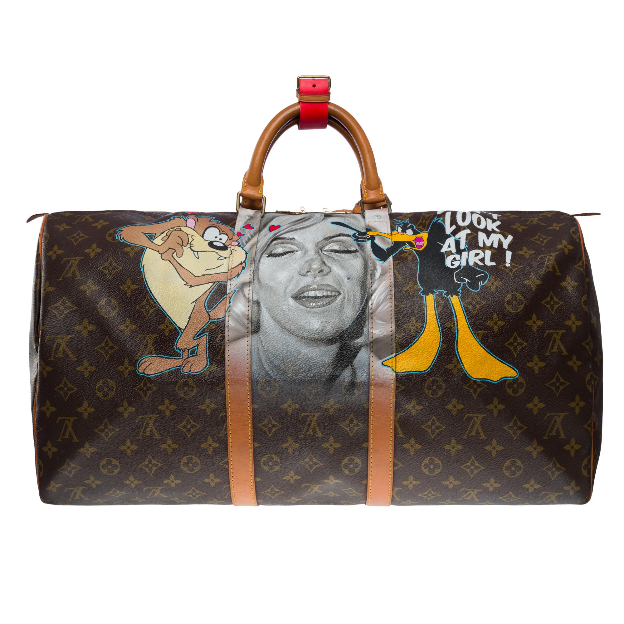 Maßgefertigte „ Brad Vs Marilyn“ Louis Vuitton Keepall 55 Reisetasche  im Zustand „Gut“ im Angebot in Paris, IDF
