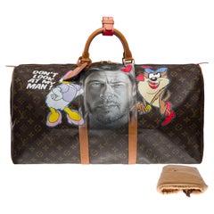 Used Customized " Brad Vs Marilyn" Louis Vuitton Keepall 55 Travel bag 