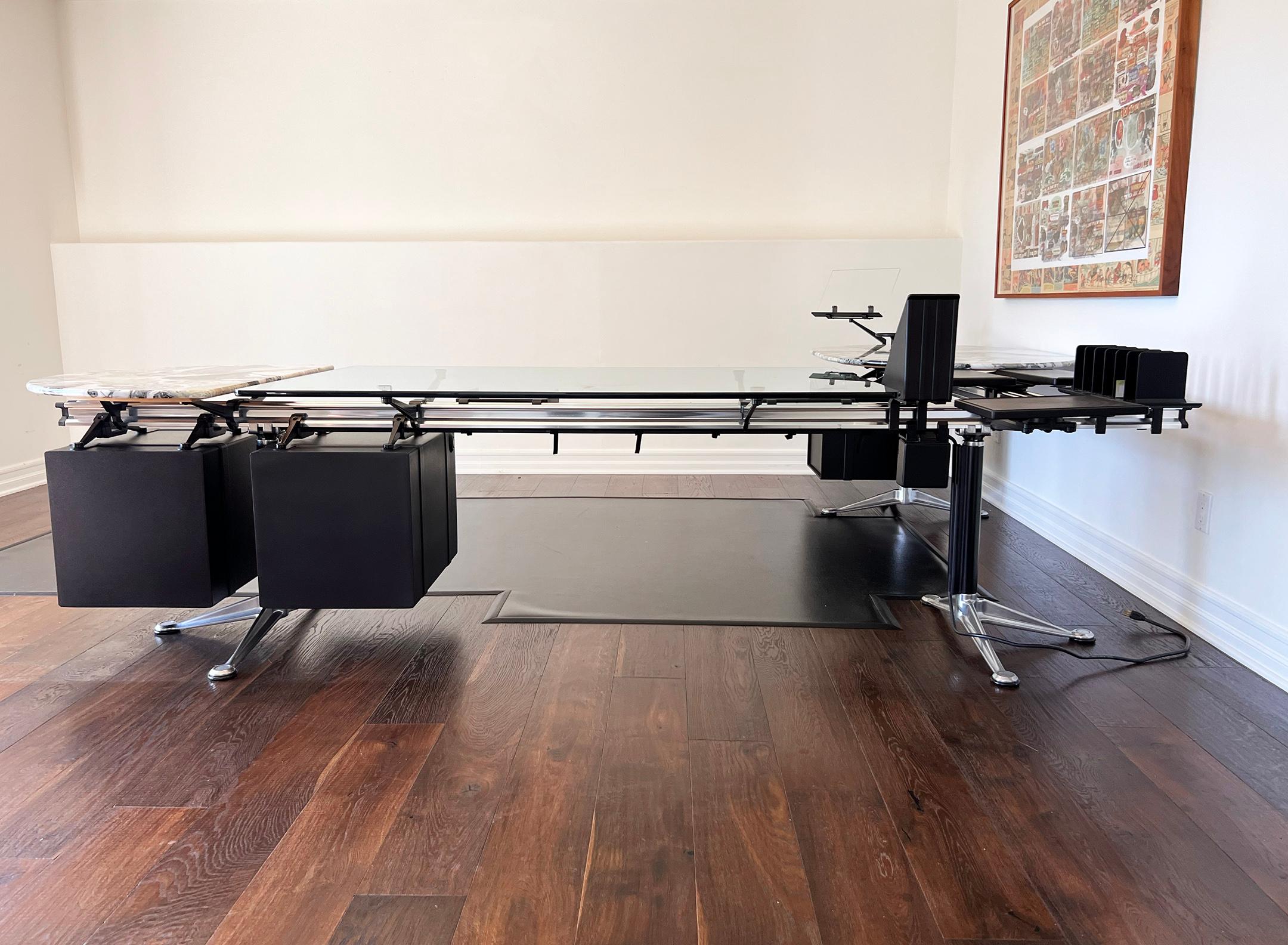 Post-Modern Customized Bruce Burdick Executive Desk With Marble Side Tables, 1980's