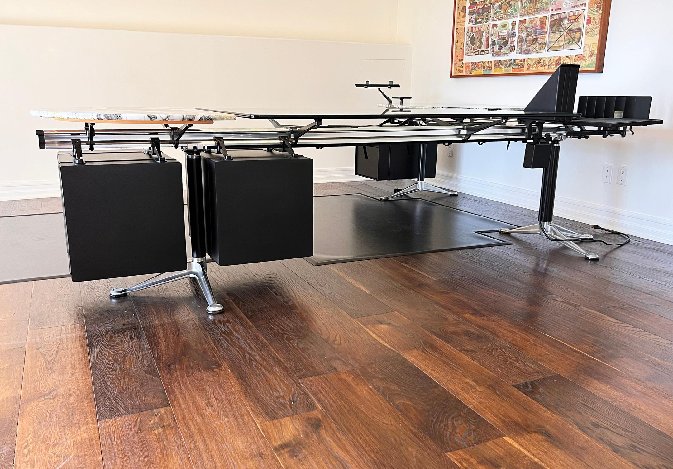 American Customized Bruce Burdick Executive Desk With Marble Side Tables, 1980's