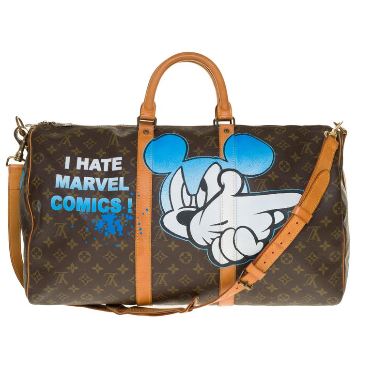 Customized Captain America Louis Vuitton Keepall 50 travel bag in brown  canvas For Sale at 1stDibs