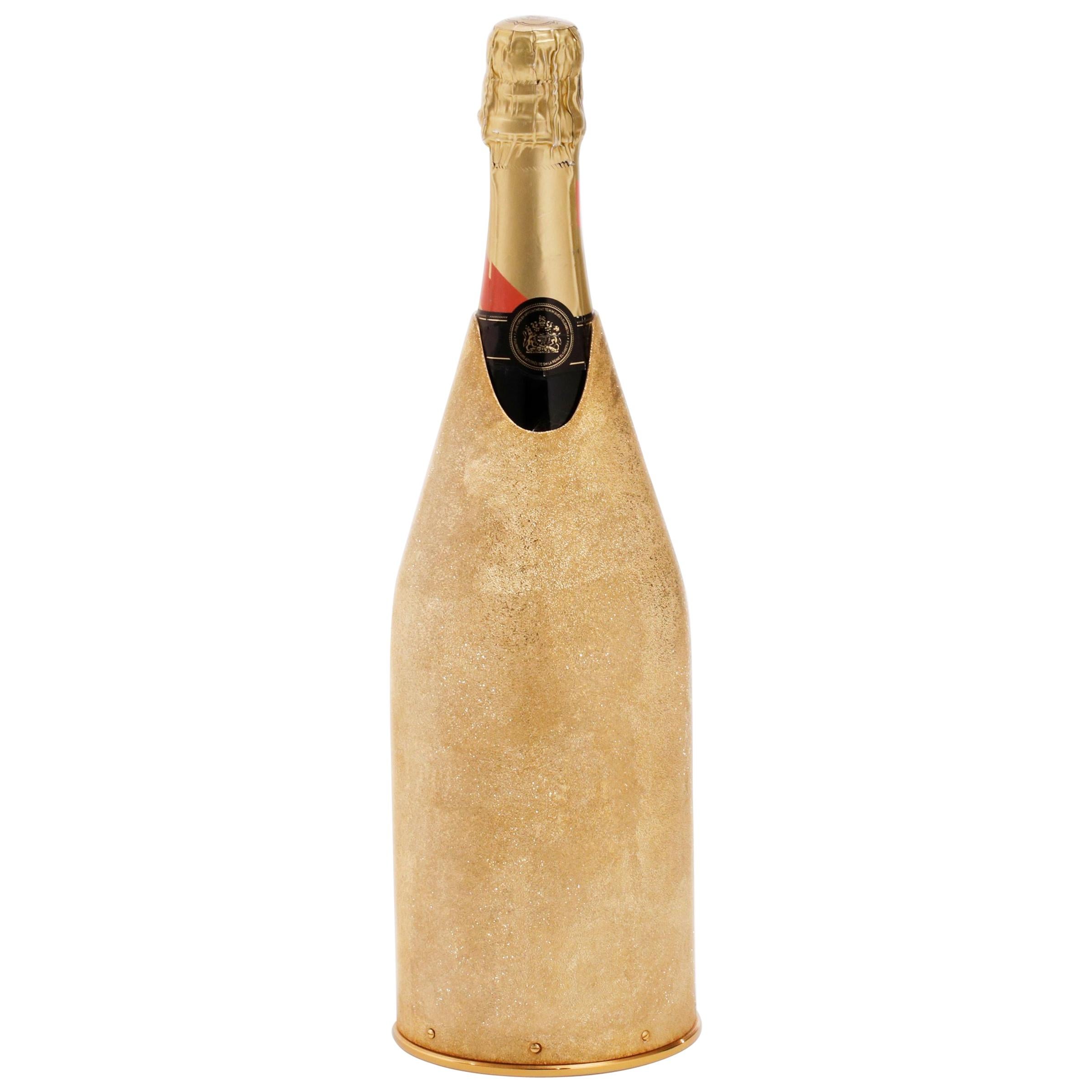 Champagne Bottle Cover, Christmas Luxury Gift, Sun, Solid Silver, Made in Italy