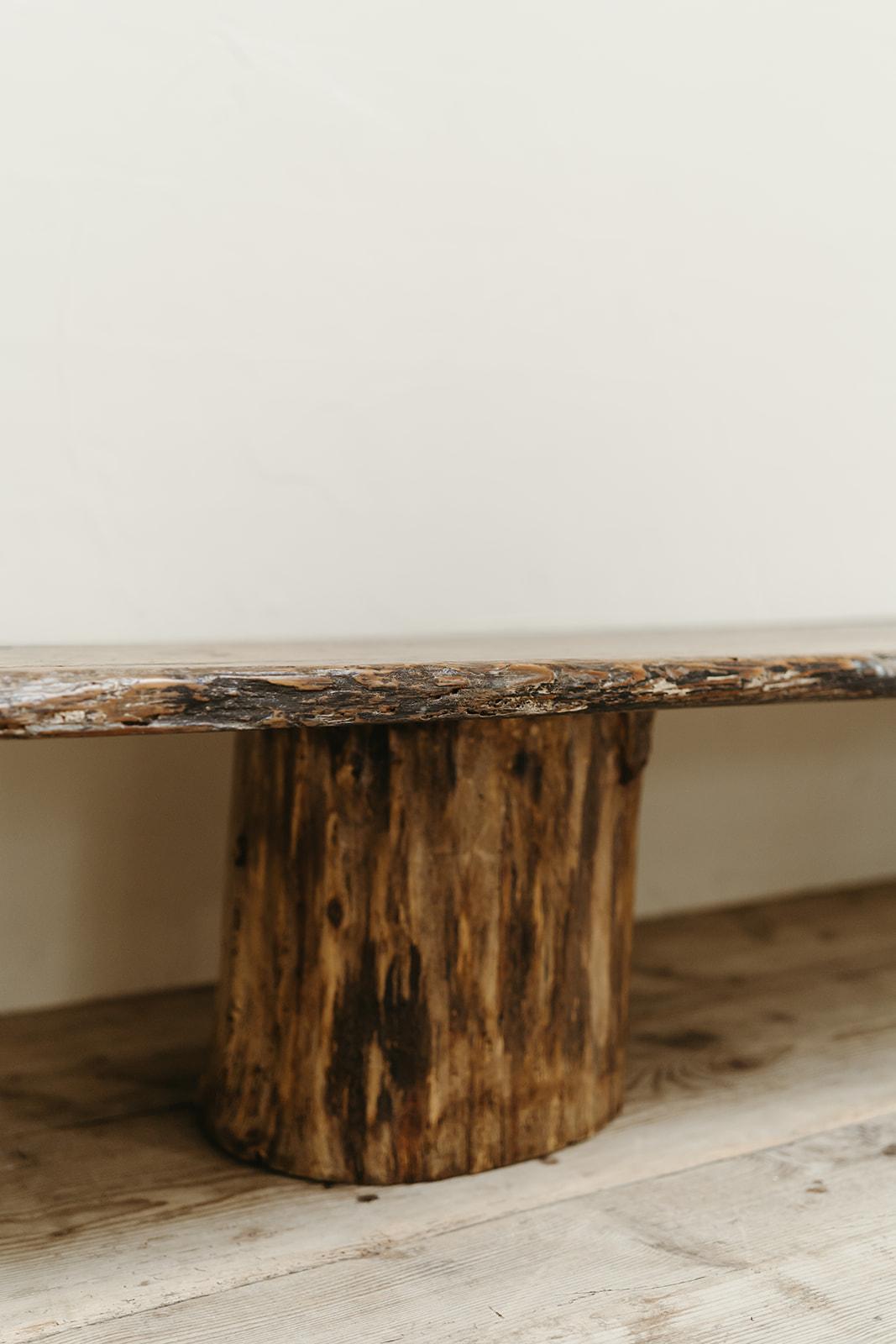 customized coffee/console table,  19th century table top on pine treetrunks  For Sale 4