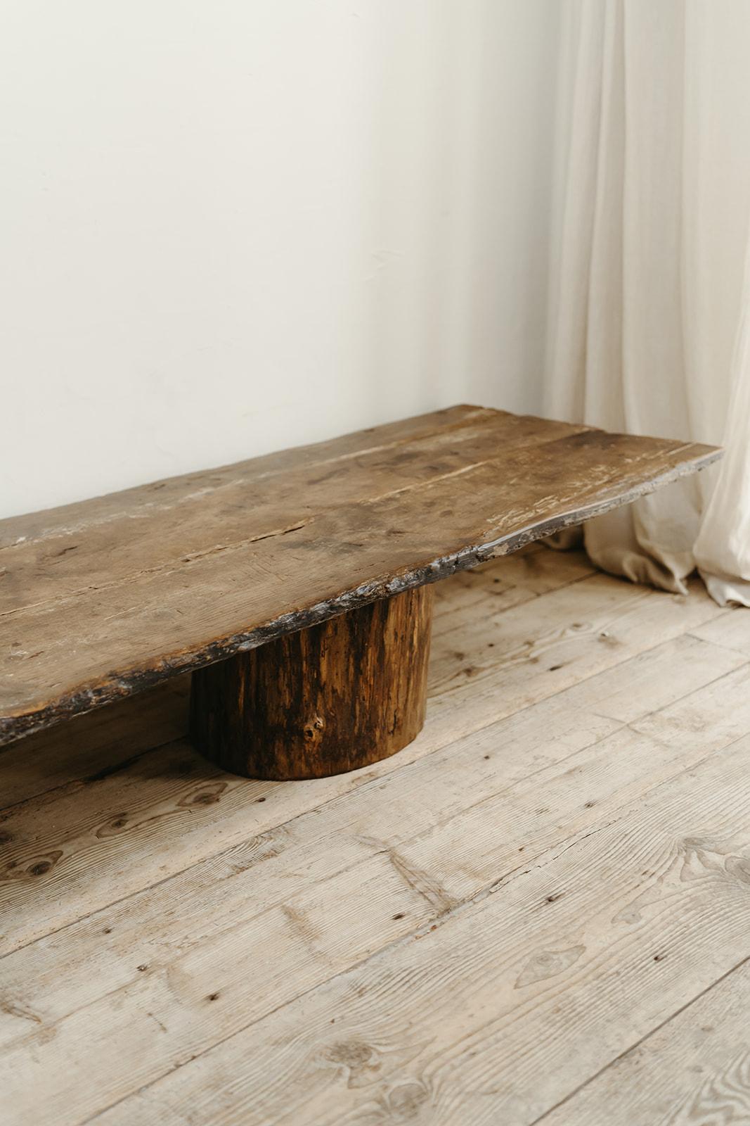 customized coffee/console table,  19th century table top on pine treetrunks  For Sale 6