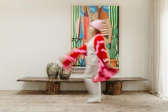 Couch/Konsolentisch nach Maß,  Tischplatte aus dem 19. Jahrhundert auf Kiefernstämmen