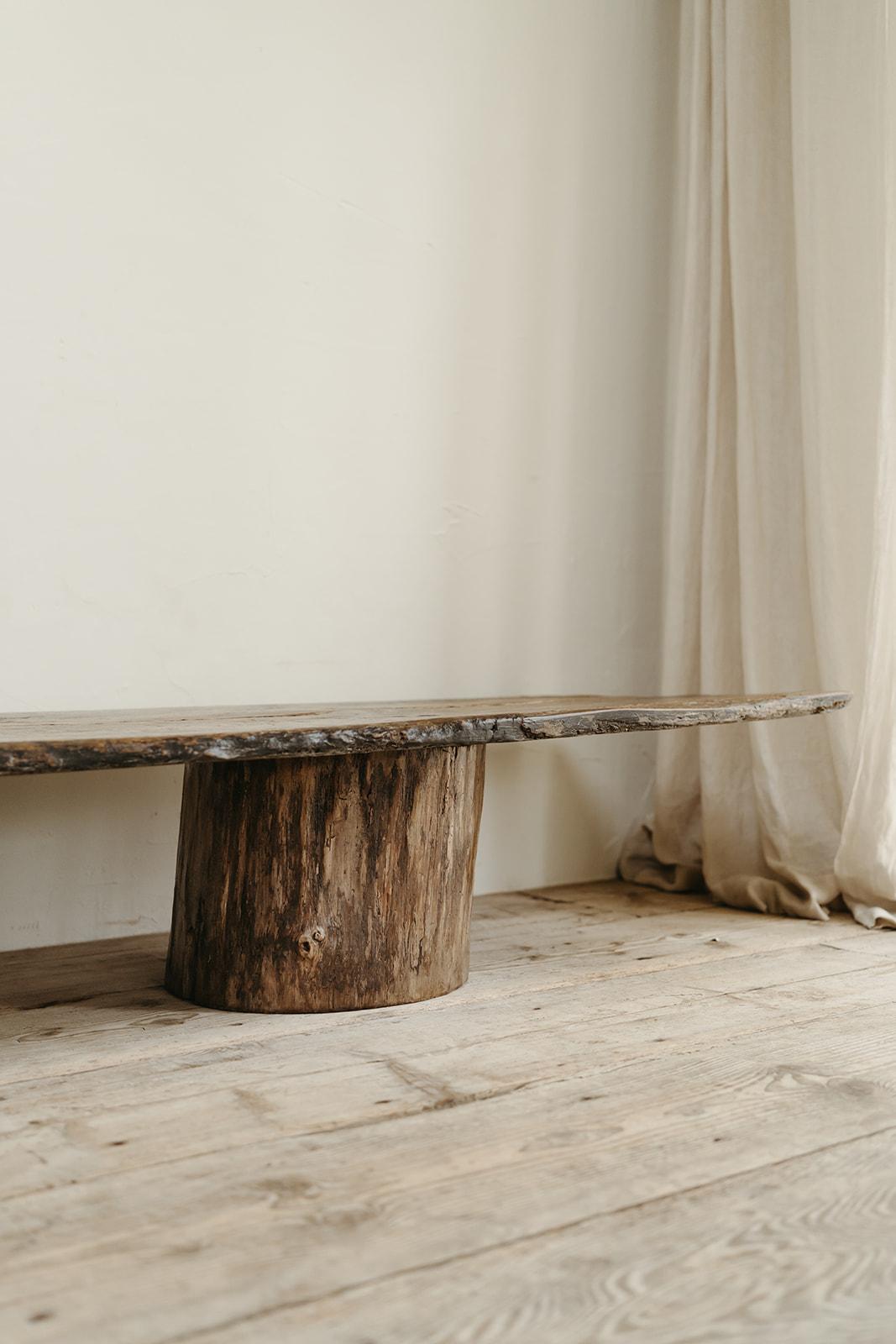 customized coffee/console table,  19th century table top on pine treetrunks  For Sale 1