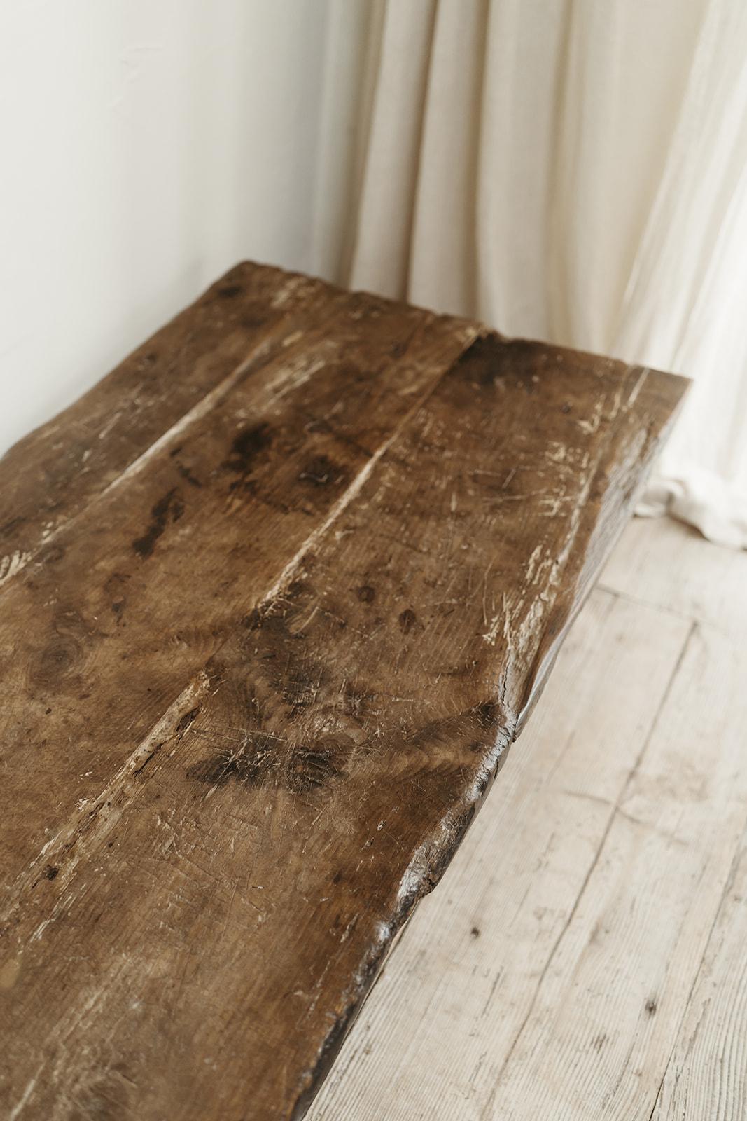 customized coffee/console table,  19th century table top on pine treetrunks  For Sale 2