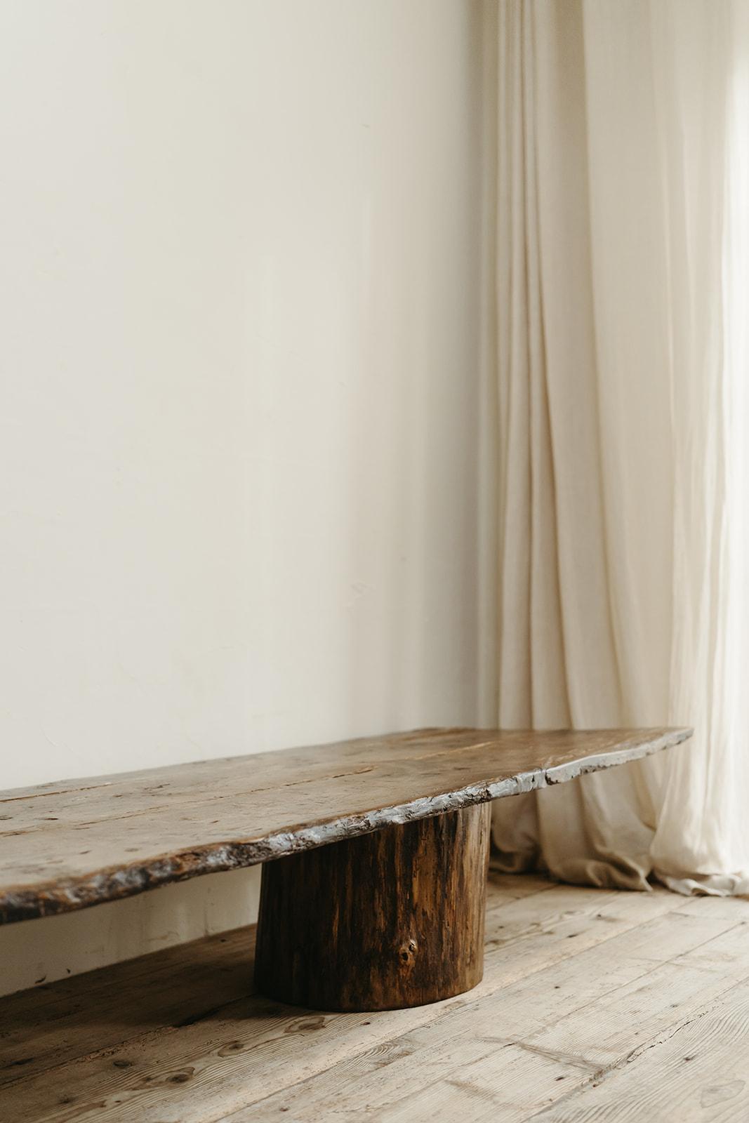 customized coffee/console table,  19th century table top on pine treetrunks  For Sale 3