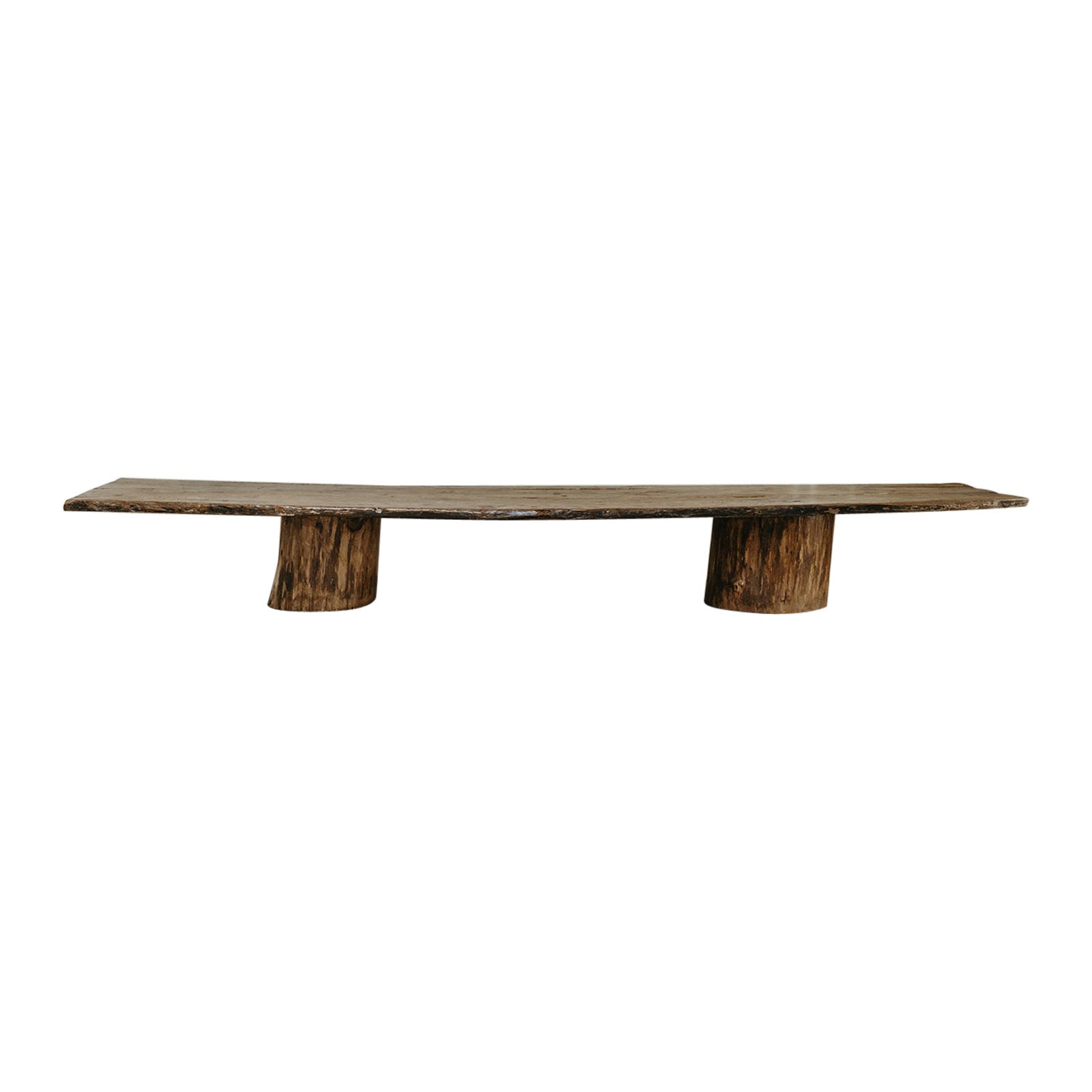 customized coffee/console table,  19th century table top on pine treetrunks