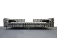 Customized European Open Back Chaise Style Sofa Black and White with Brass Legs