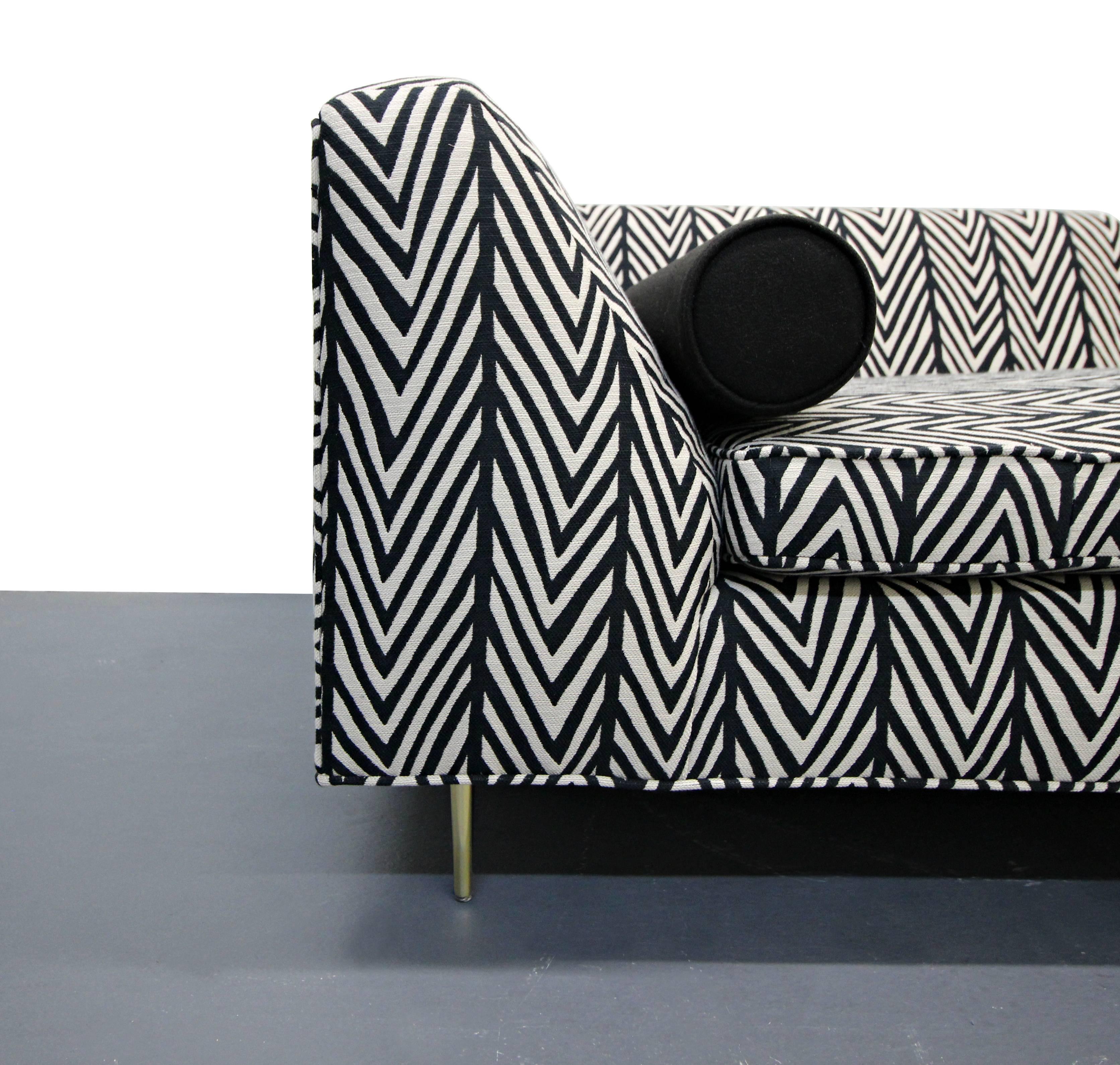 Post-Modern Customized European Open Back Chaise Style Sofa Black and White with Brass Legs