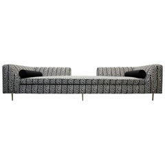 Customized European Open Back Chaise Style Sofa Black and White with Brass Legs