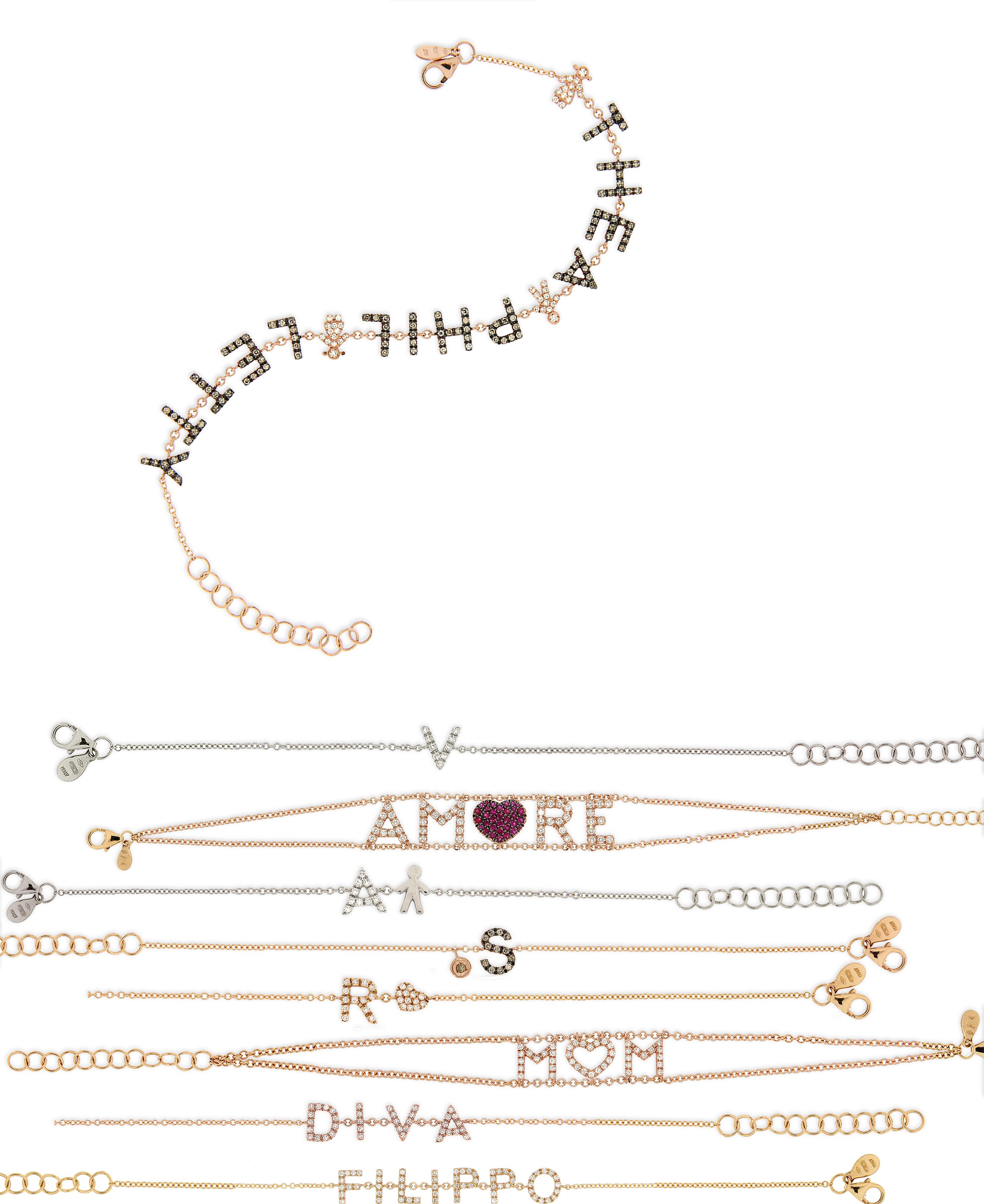Individuelles Gold-Diamant-Armband 18 Karat, Buchstaben, Symbole, von Ihrer Wahl (Moderne) im Angebot