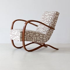 Customized H 269 Armchair by Jindrich Halabala, Glossy Lacquer, Pattern Fabric