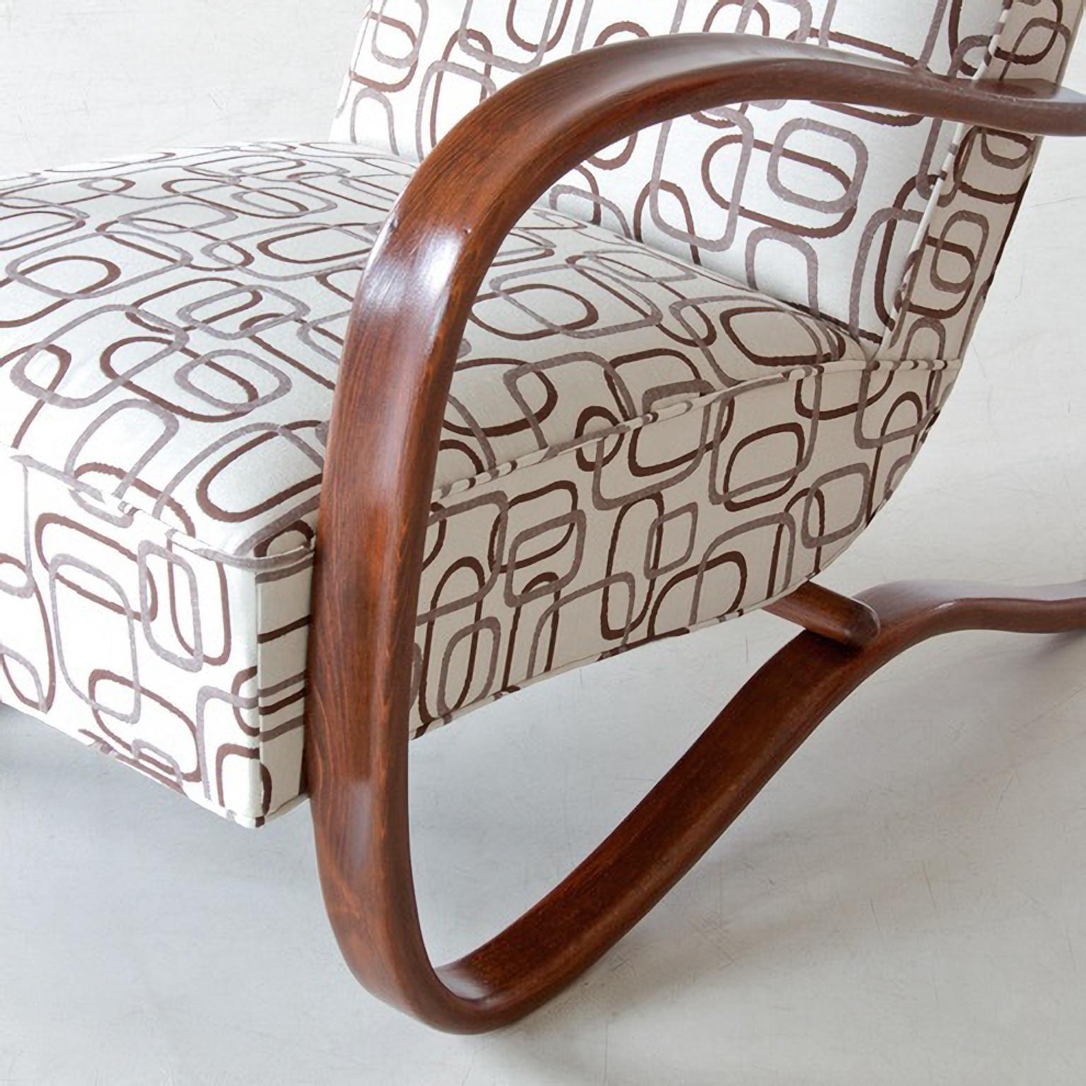 Glazed Customized H 269 Armchair by Jindrich Halabala, Glossy Lacquer, Pattern Fabric For Sale