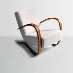 Customized H269 Armchair by Jindrich Halabala, Glossy Lacquer, Fabric Upholstery