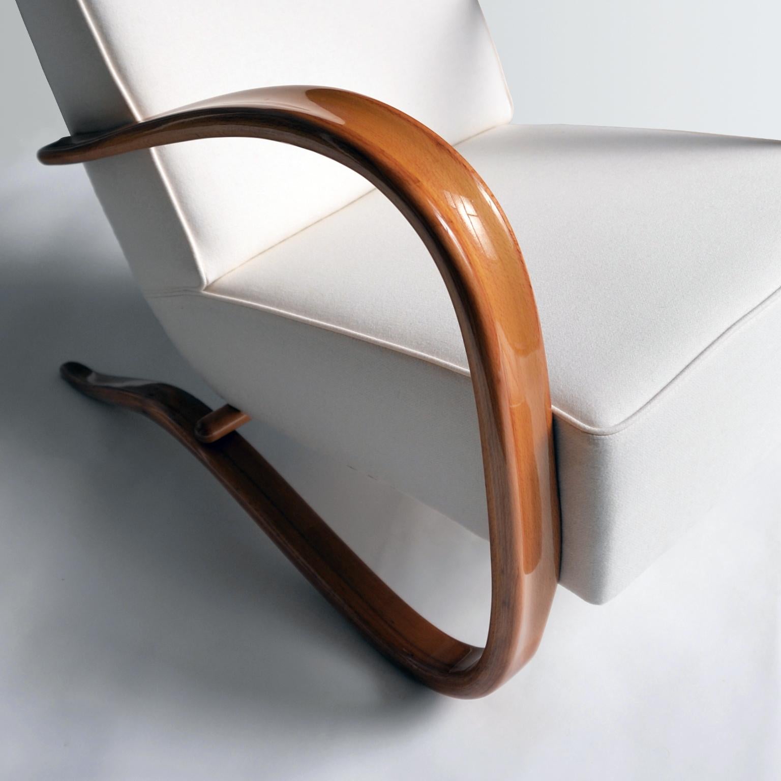 Glazed Customized H269 Armchair by Jindrich Halabala, Glossy Lacquer, Fabric Upholstery For Sale