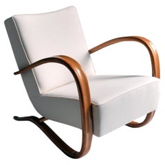 Customized H269 Armchair by Jindrich Halabala, Glossy Lacquer, Fabric Upholstery