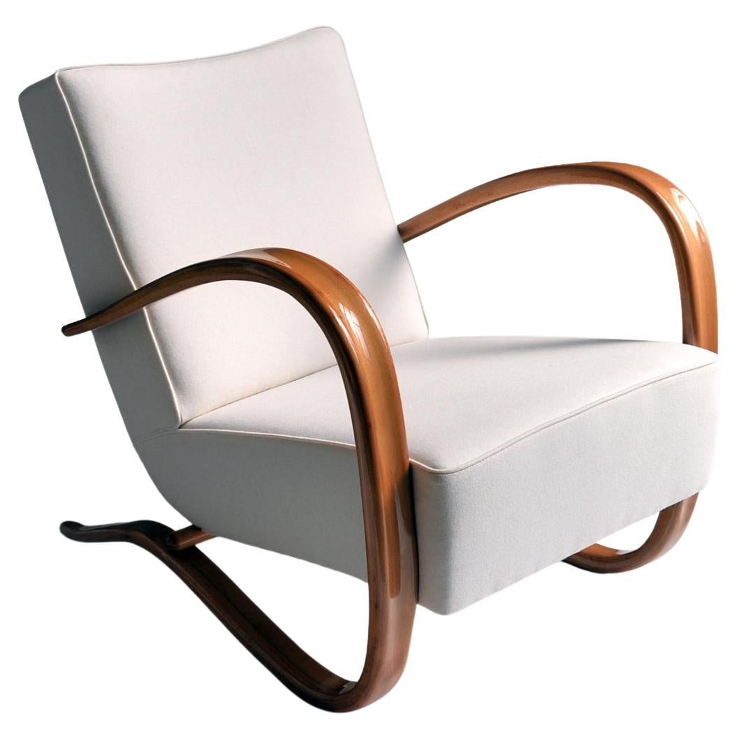 Customized H269 Armchair by Jindrich Halabala, Glossy Lacquer, Fabric Upholstery For Sale