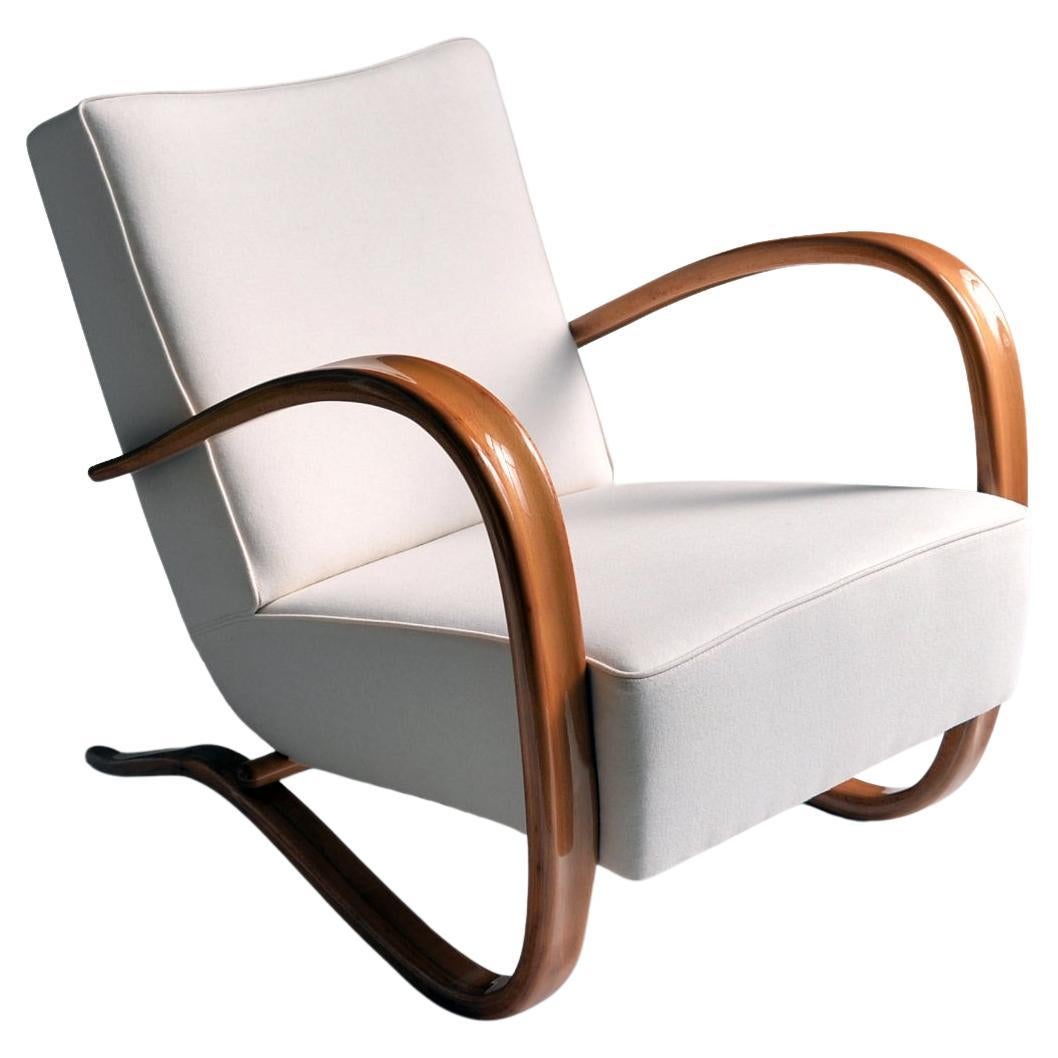 Customized H269 Armchair by Jindrich Halabala, Glossy Lacquer, Fabric Upholstery