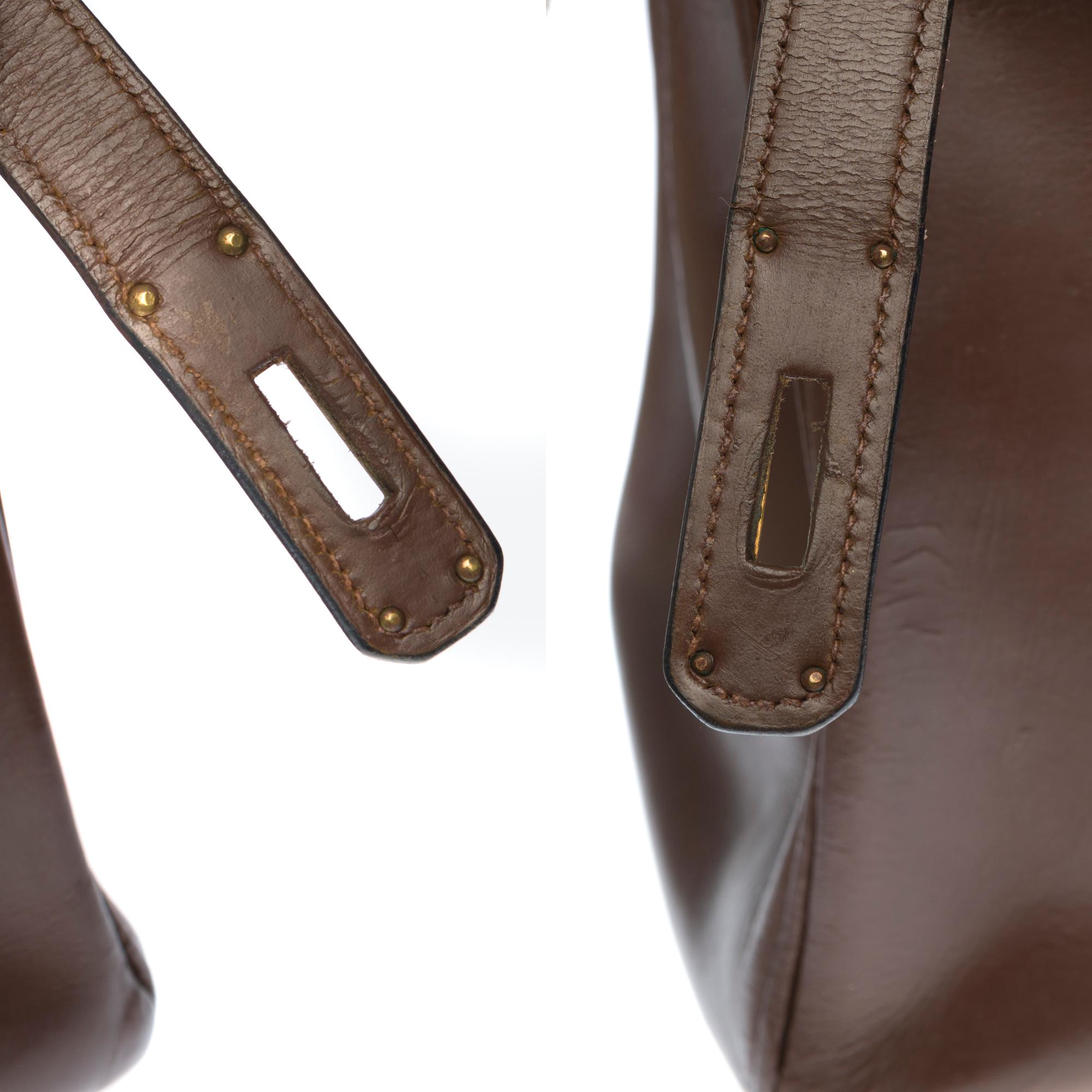 Customized Hermès Kelly 28 in brown calfskin strap with brown Crocodile, GHW  2