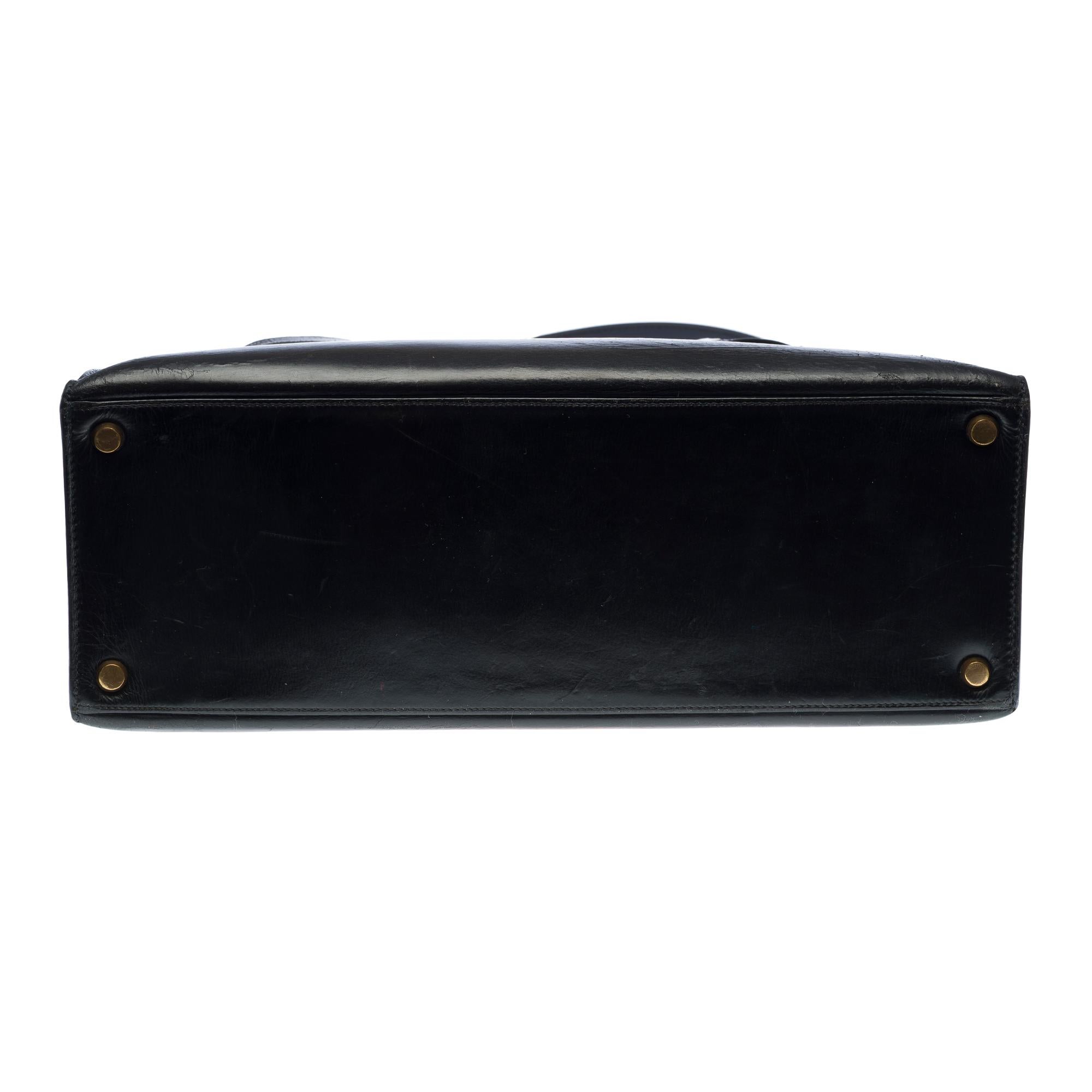Customized Hermès Kelly 32 handbag strap in black Box calf with black Croc, GHW For Sale 5