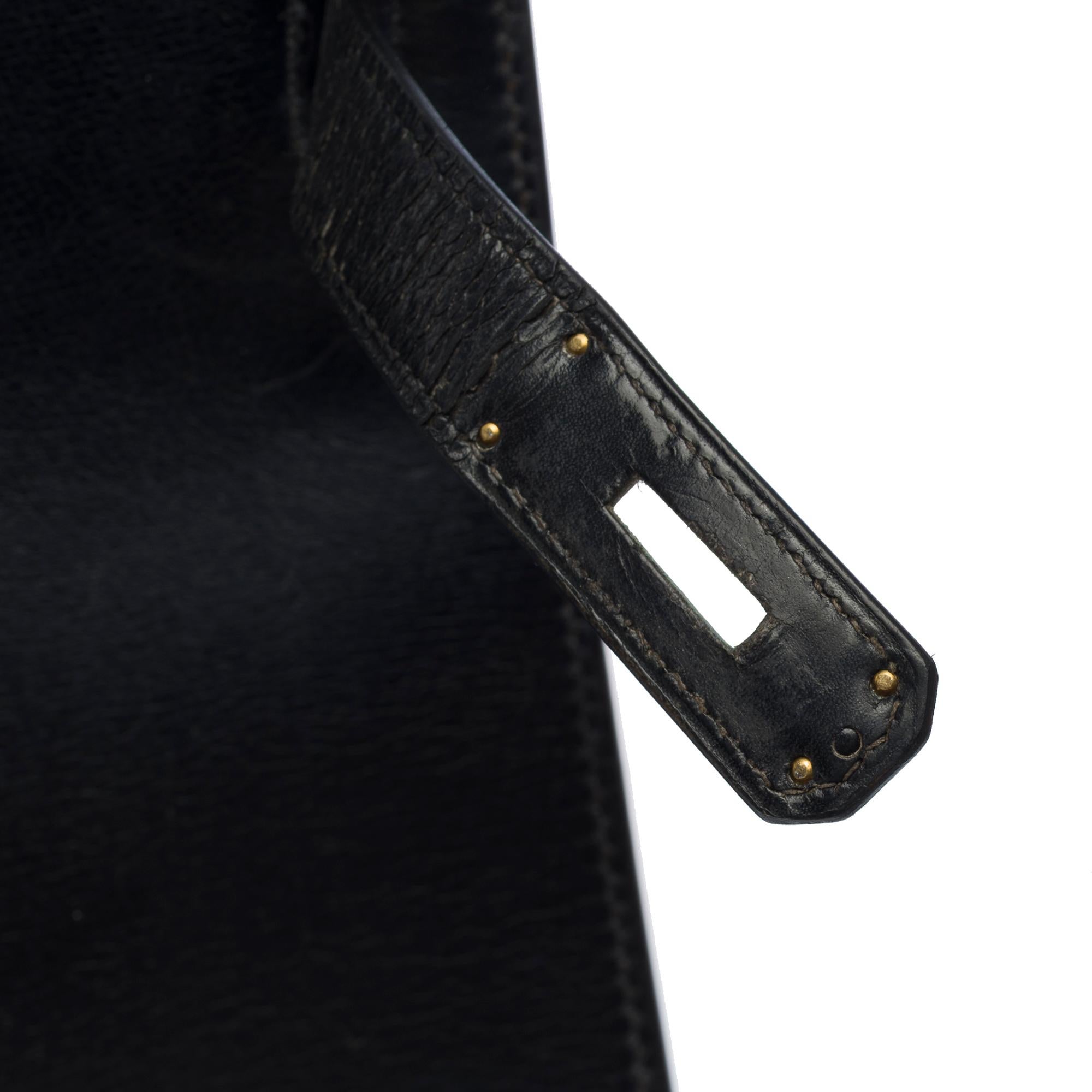 Customized Hermès Kelly 32 handbag strap in black Box calf with black Croc, GHW For Sale 2