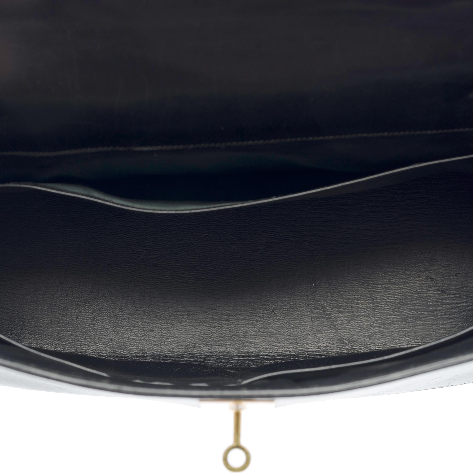 Customized Hermès Kelly 32 handbag strap in black Box calf with black Croc, GHW For Sale 3