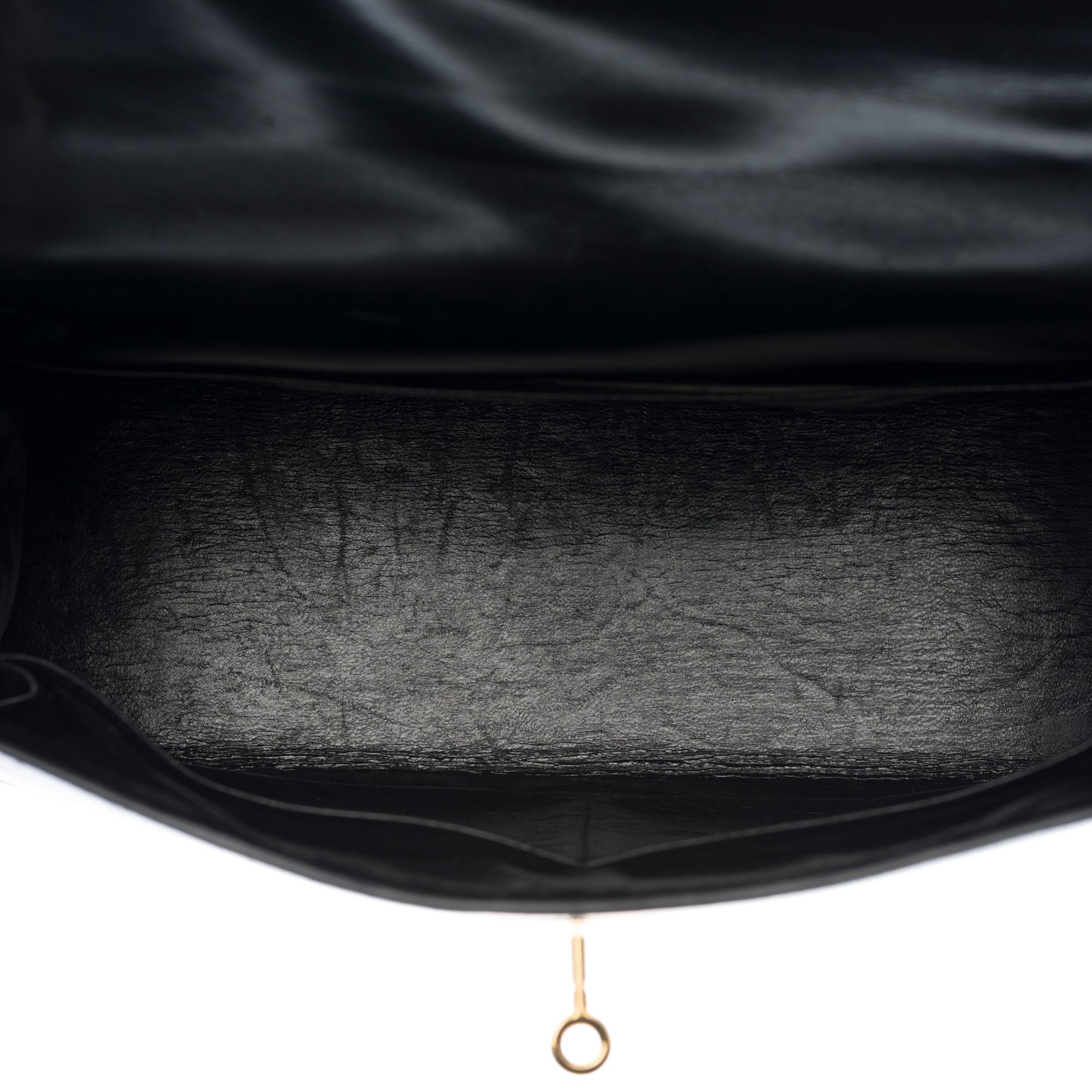 Customized Hermès Kelly 32 in black calfskin strap with black Alligator, GHW  3