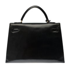Customized Hermès Kelly 32 in black calfskin strap with black Crocodile, GHW