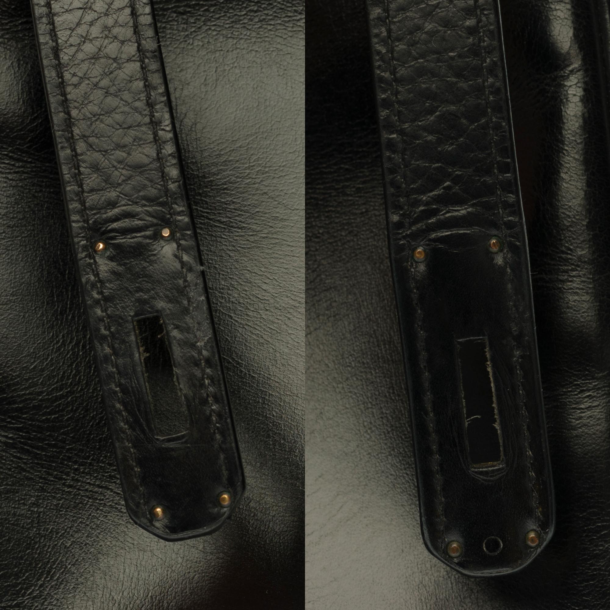 Customized Hermès Kelly 32 in black calfskin strap with black Crocodile, GHW  1