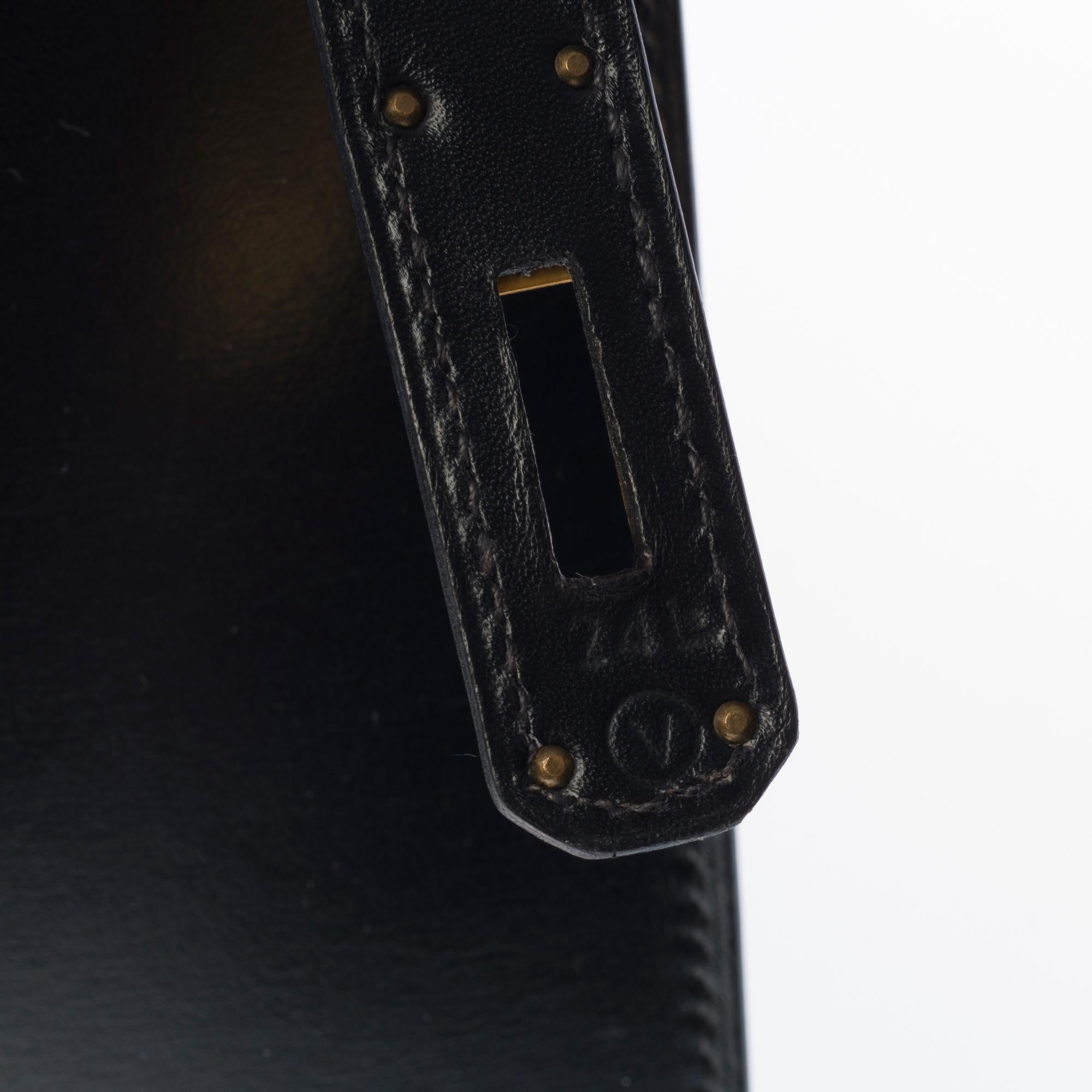 Customized Hermès Kelly 32 in black calfskin strap with black Crocodile, GHW  2