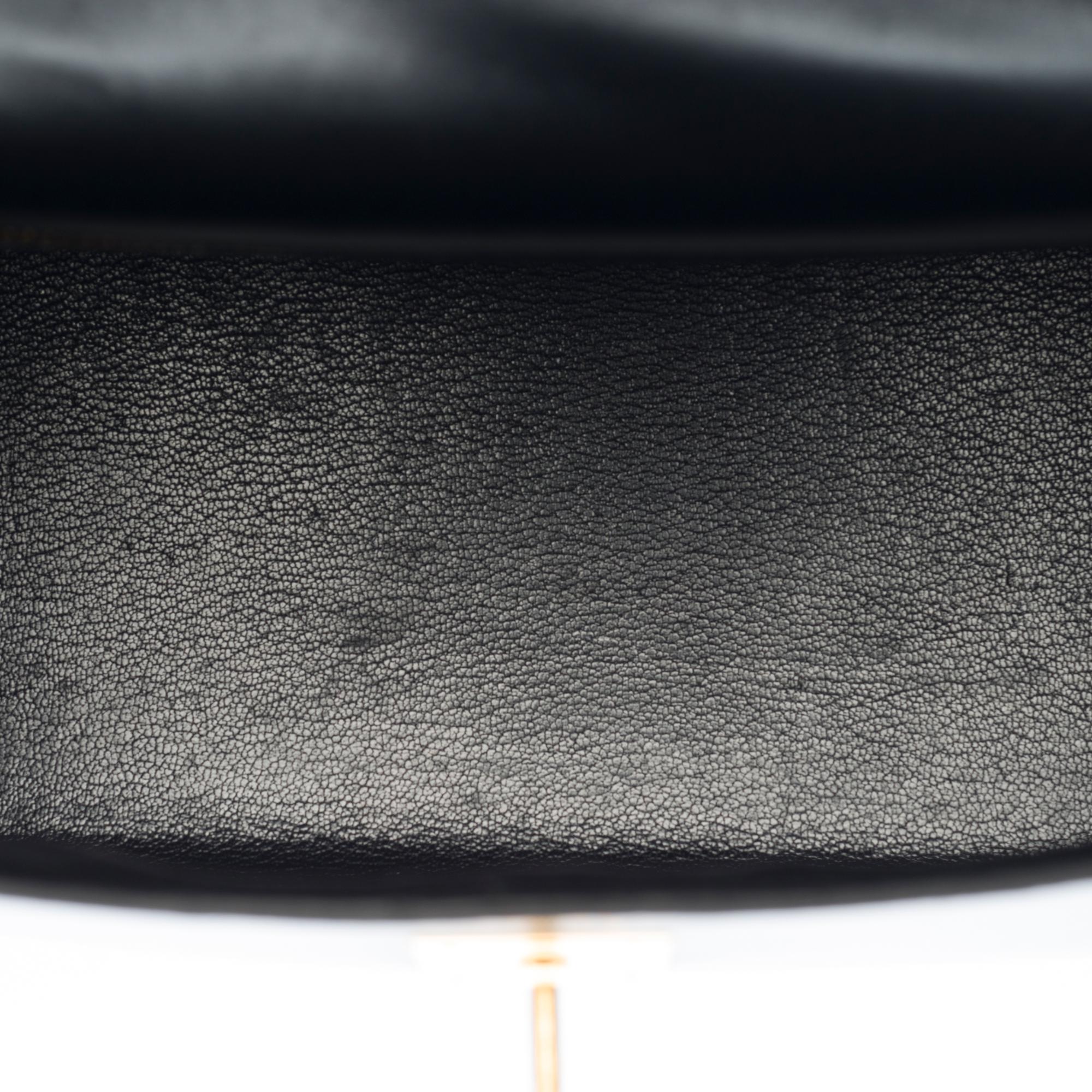 Customized Hermès Kelly 32 in black calfskin strap with black Crocodile, GHW  3