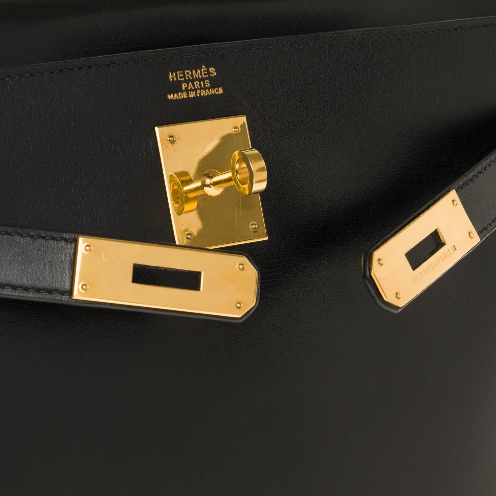 Women's Customized Hermès Kelly 32 in black calfskin strap with green Crocodile, GHW