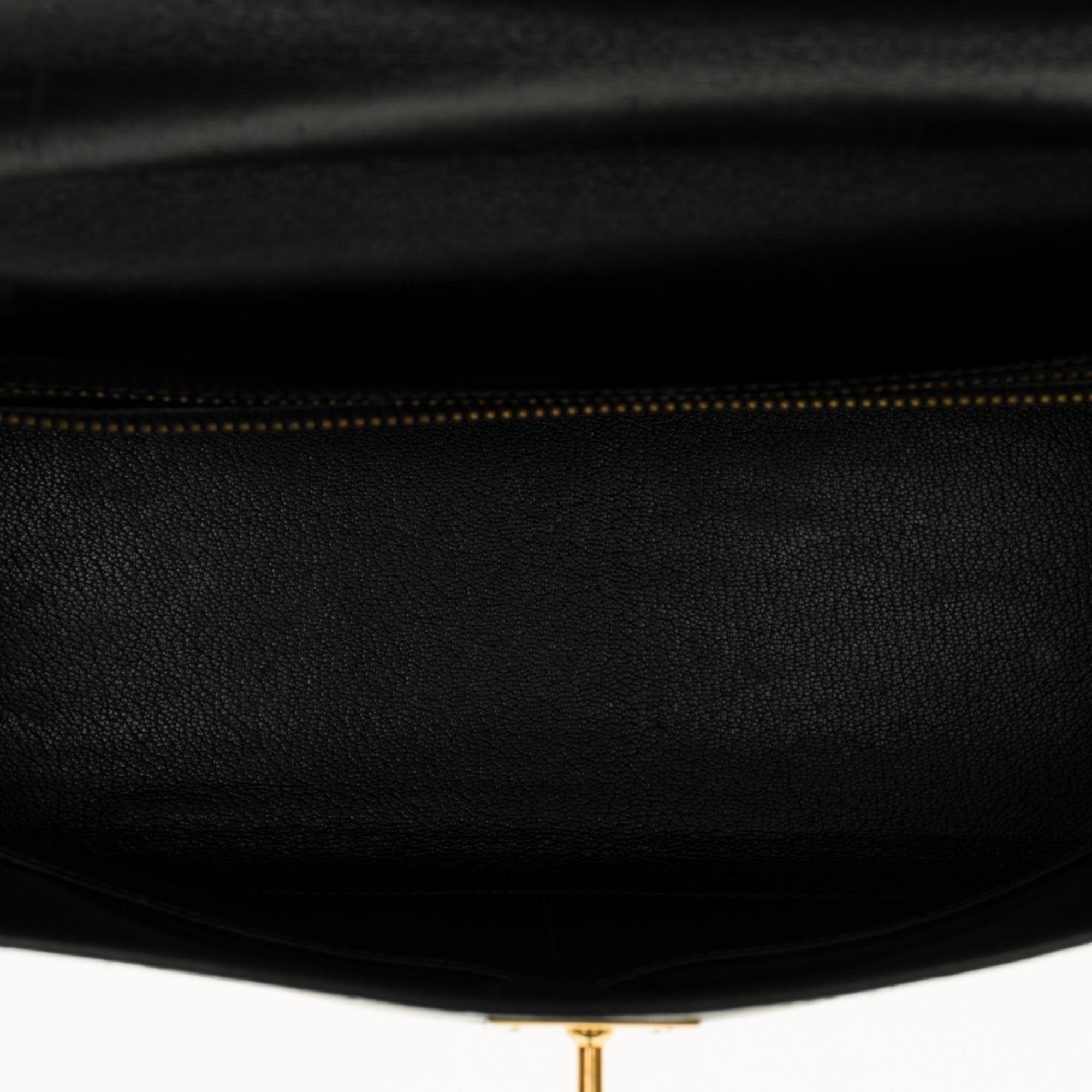 Customized Hermès Kelly 32 in black calfskin strap with green Crocodile, GHW 2