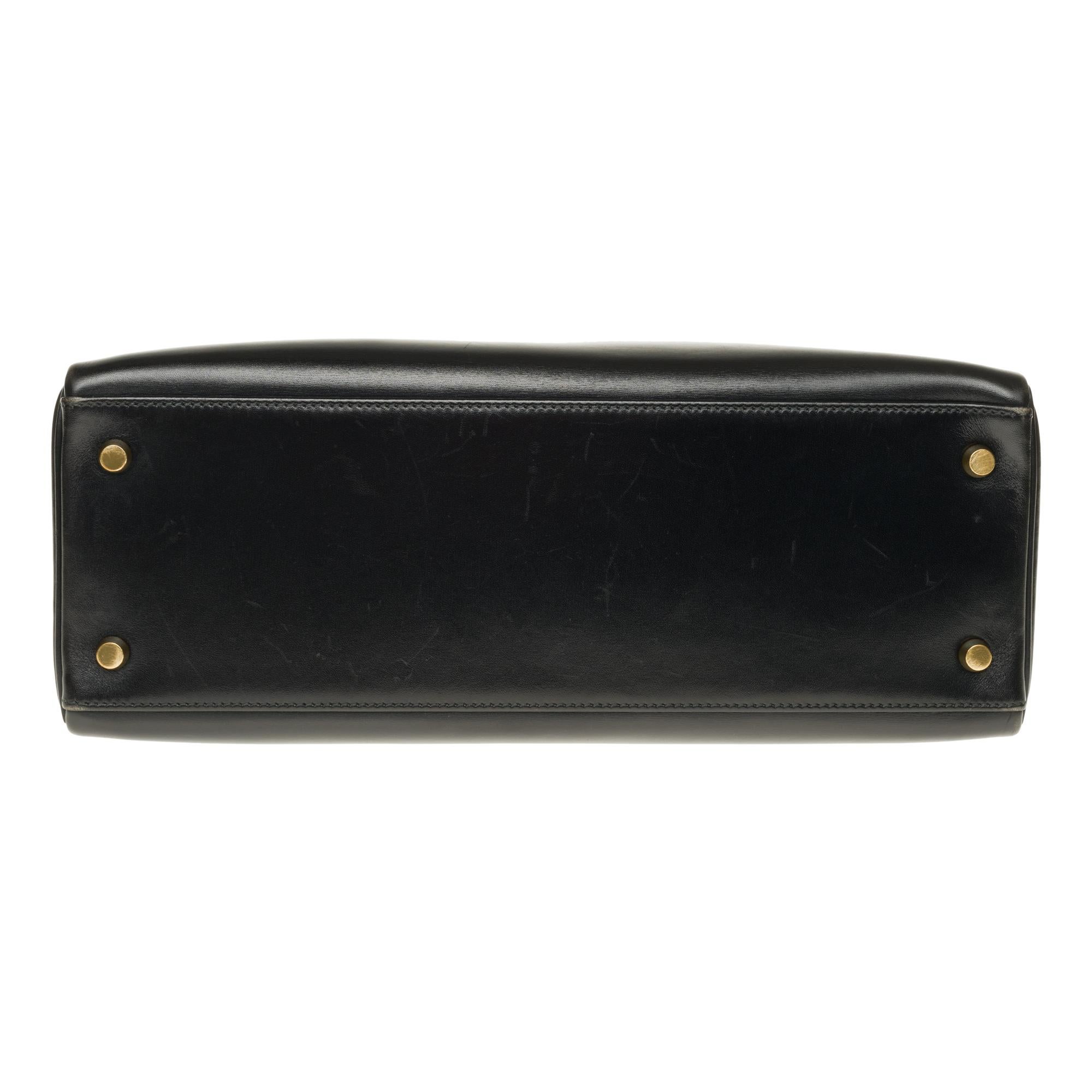 Customized Hermès Kelly 32 in black calfskin strap with green Crocodile, GHW 4