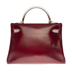 Customized Hermès Kelly 32 in burgundy calf strap with Himalaya Crocodile, GHW