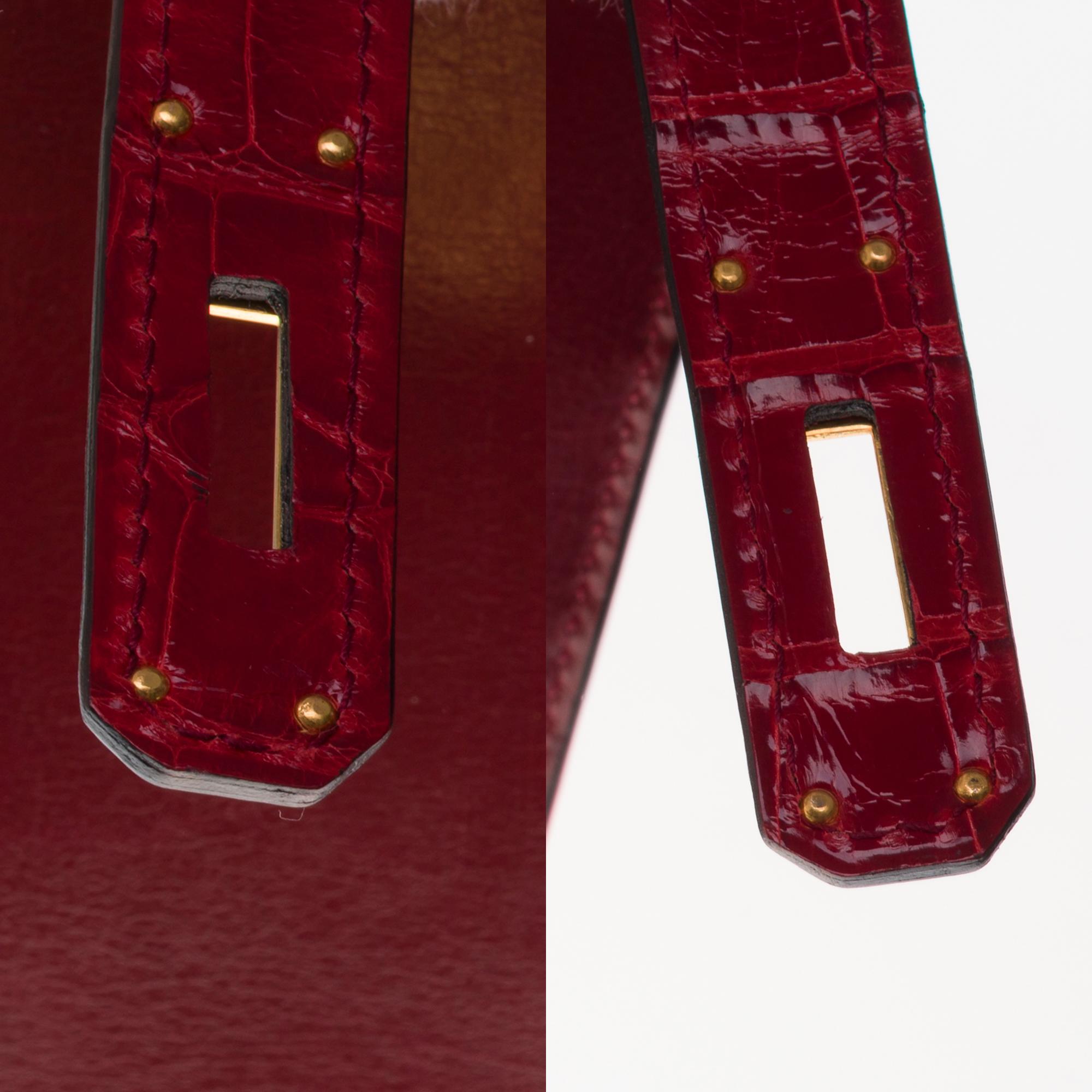 Customized Hermès Kelly 32 in Rouge H calfskin strap with Red Crocodile, GHW  3