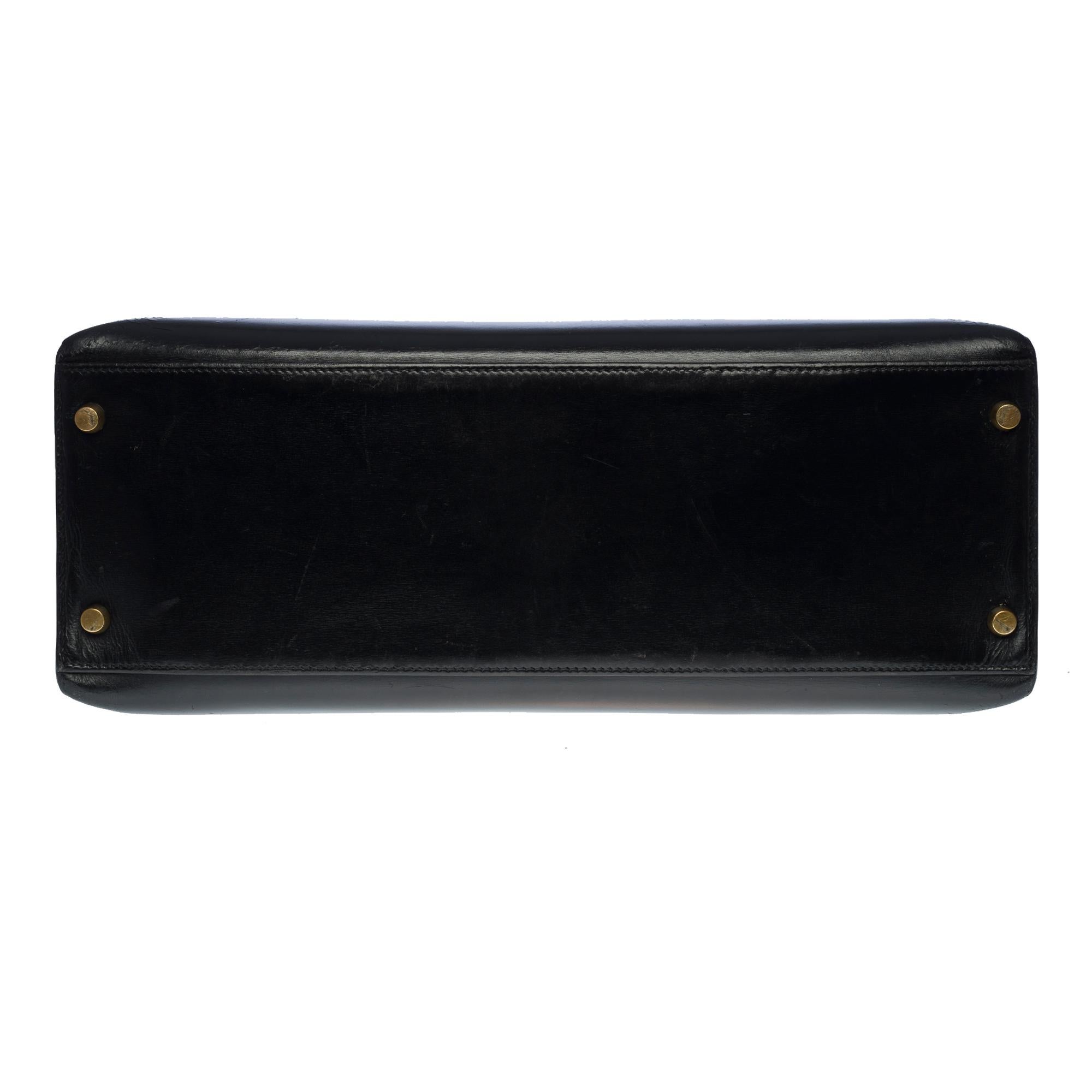 Customized Hermès Kelly 35 handbag strap in black calfskin & Crocodile, GHW  6